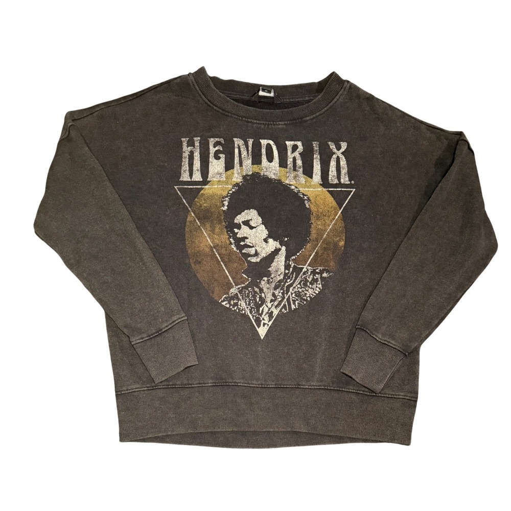 Rock & Republic Hendrix Graphic Sweatshirt Womens Medium Grey Acid Wash Pullover